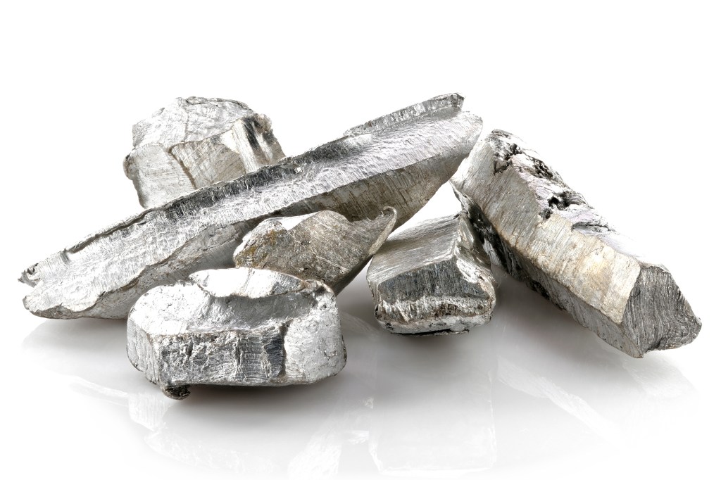Pieces of fine cadmium isolated on a white background.