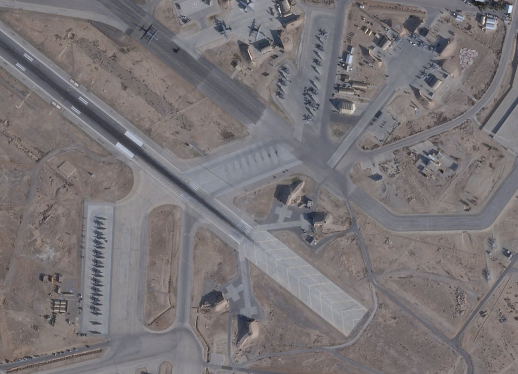 Satellite image shows F-15E, A-10 Thunderbolt, and C-130 Hercules at the Muwaffaq Salti Air Base, in Al Azraq, Jordan, February 2, 2026.