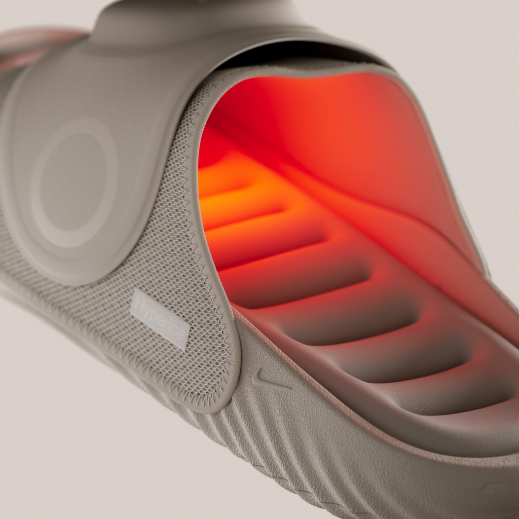 Illustration of a Nike Air Zoom Hyperslide, a recovery slide that provides targeted heat and vibration.
