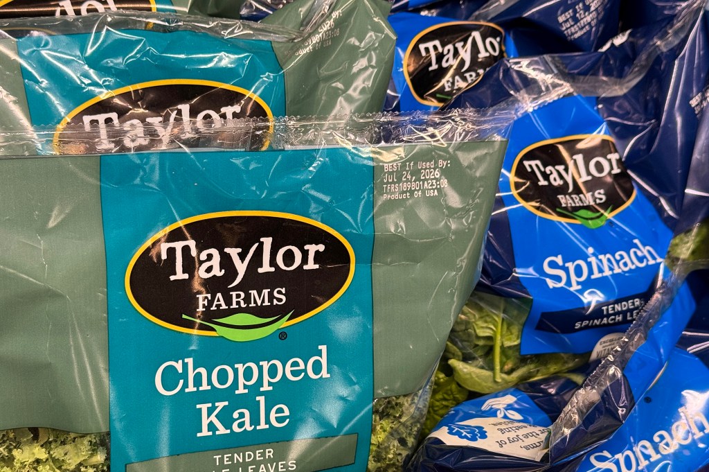 Bags of Taylor Farms chopped kale and spinach.