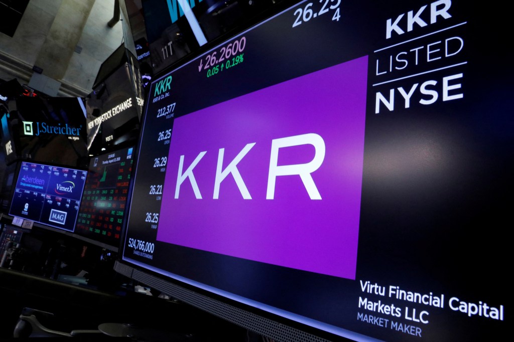 Trading information for KKR & Co. on a screen at the NYSE.