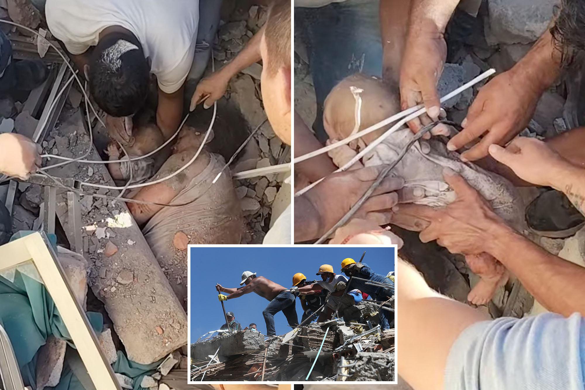 Astonishing video shows moment baby is rescued in Colombia nearly 48 hours after earthquake — thanks to chance enounter