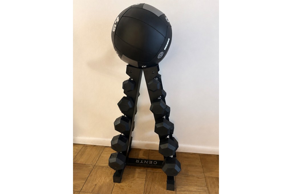 Centr 5-25 Lb Dumbbell Weight Set with Rack
