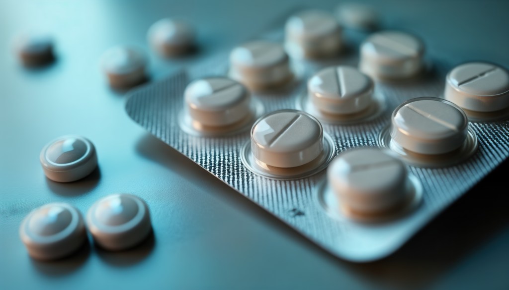 A close-up of a blister pack of white abortion pills.