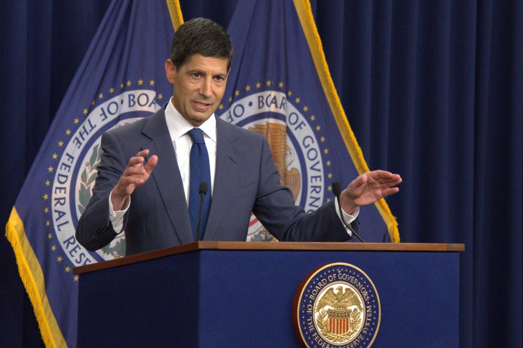 U.S. Federal Reserve Chair Kevin Warsh speaking at a press conference.