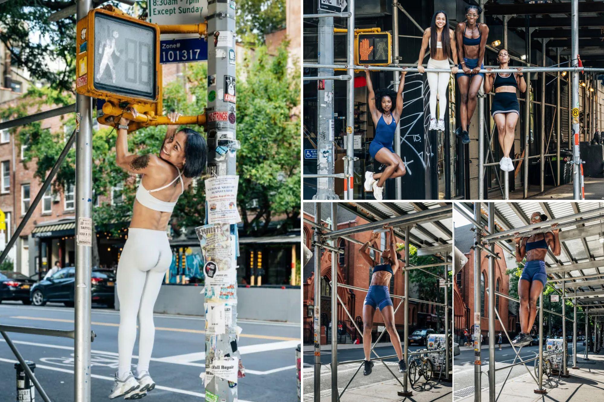 NYC women are hanging from scaffolding, streetlights and subway rails to bust a stubborn fitness myth