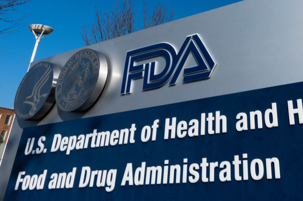 A sign for the U.S. Food and Drug Administration.