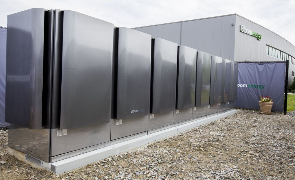 Bloom Energy servers outside the Bloom Energy factory.