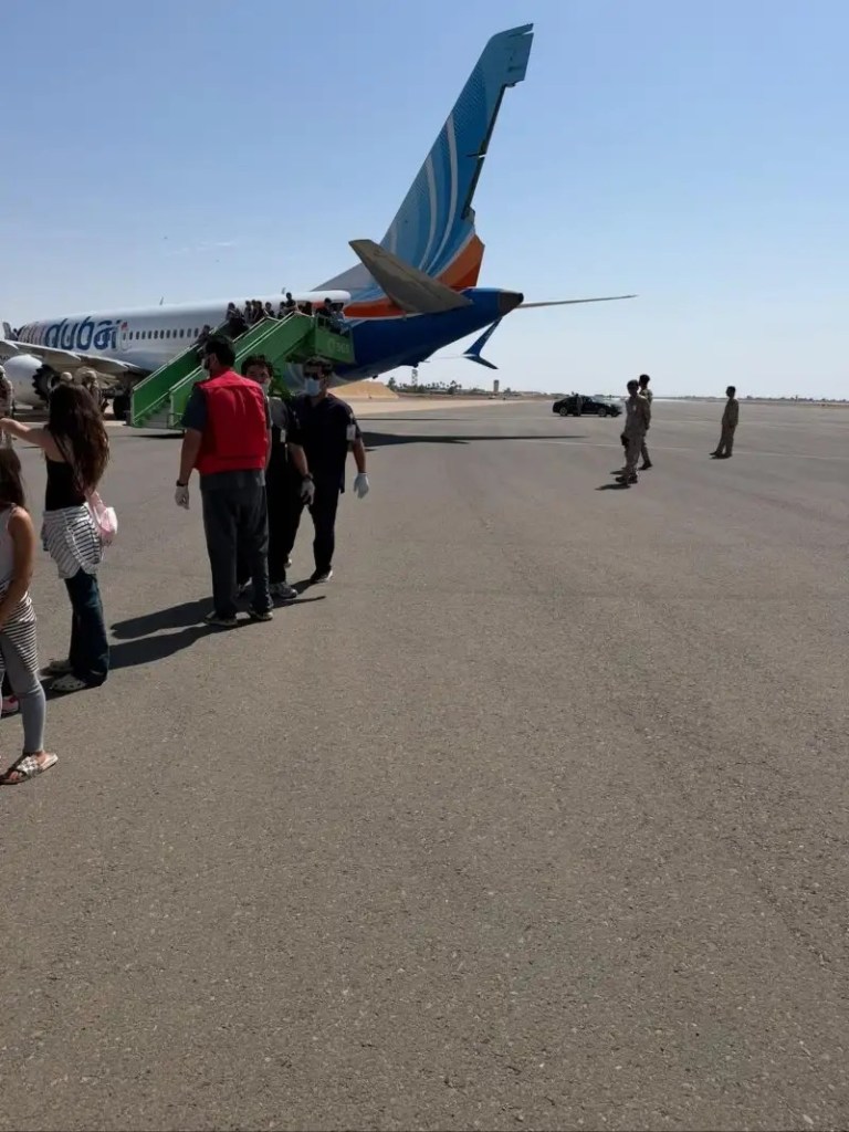 Flydubai flight FZ1073 from Dubai to Tel Aviv on the tarmac.