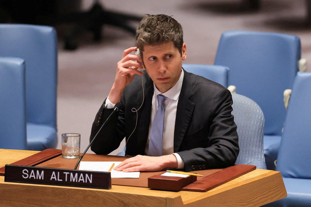Sam Altman listening to a speaker at the United Nations Security Council.
