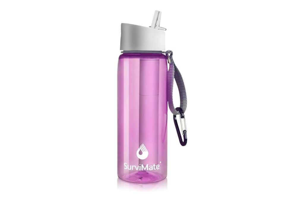 Purple personal water bottle with water filter inside