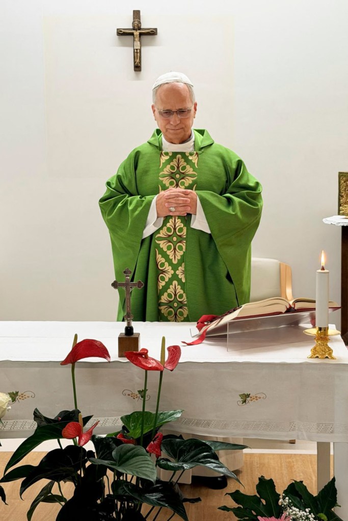 Pope Leo XIV leads a mass at the Gemelli University Hospital in Rome.