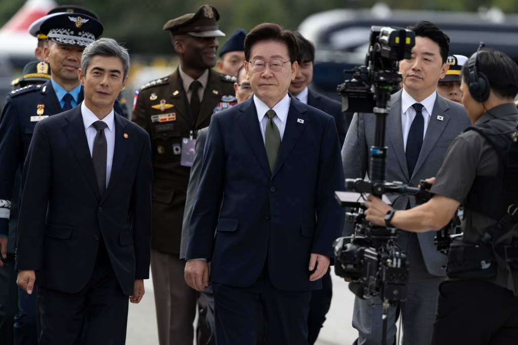 South Korean President Lee Jae Myung arrives for Armed Forces Day at a military base in Gyeyong, South Korea.